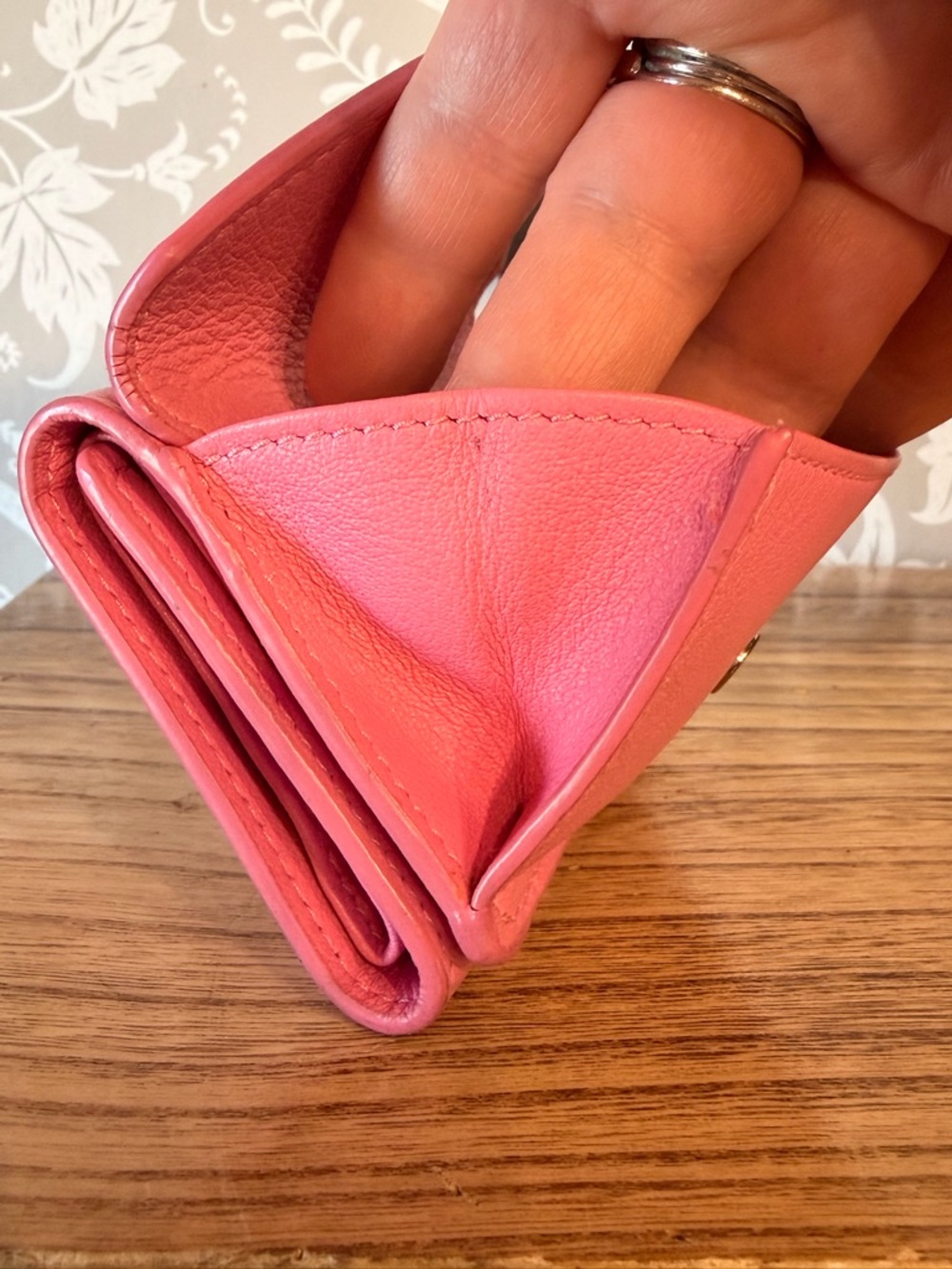 Balenciaga Micro Wallet Smooth Pink Leather Trifold w Coin Pocket Card Slots EUC - Picture 12 of 17